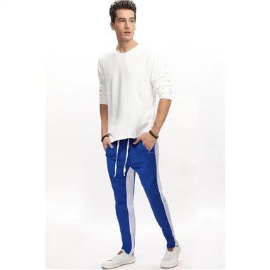 Blue Colorblock Zipper Casual Mens Joggers