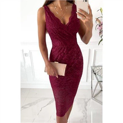 Red Lace Sleeveless Bodycon Midi Dress