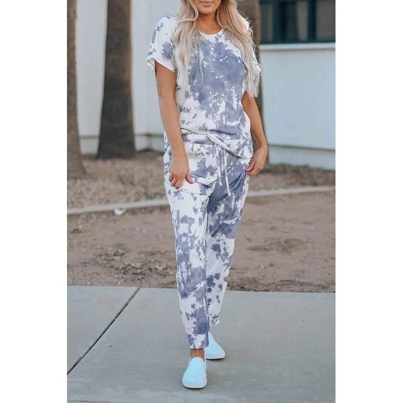 Tie-dyed Short Sleeve Top And Waist Pants Set