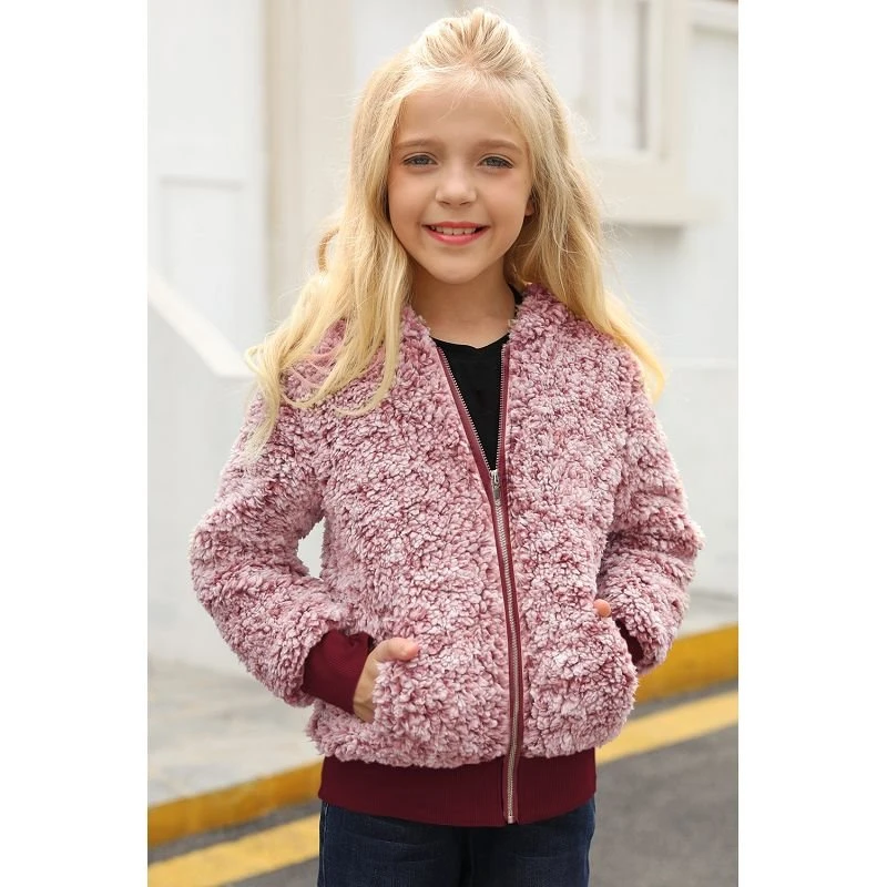 Wine Girls' Faux Fur Bomber Jacket